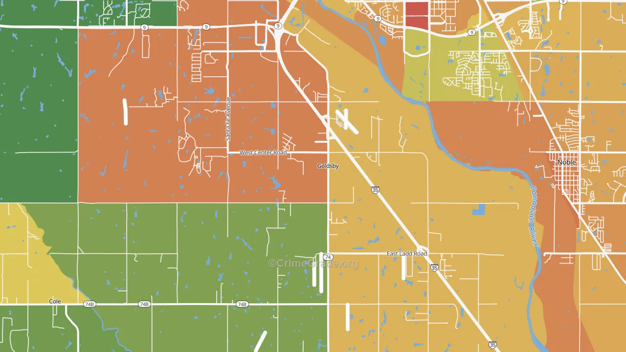 Goldsby, OK Map of Vehicle Theft Rates