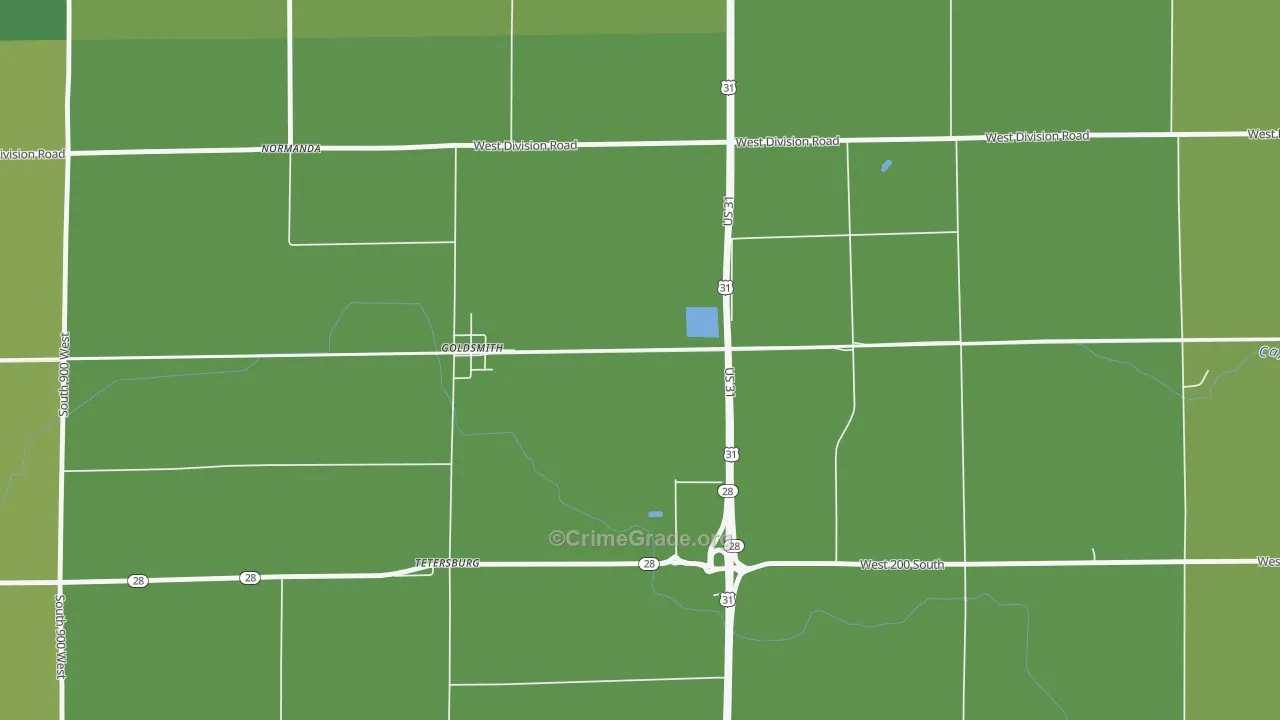 Goldsmith, IN Map of Vehicle Theft Rates