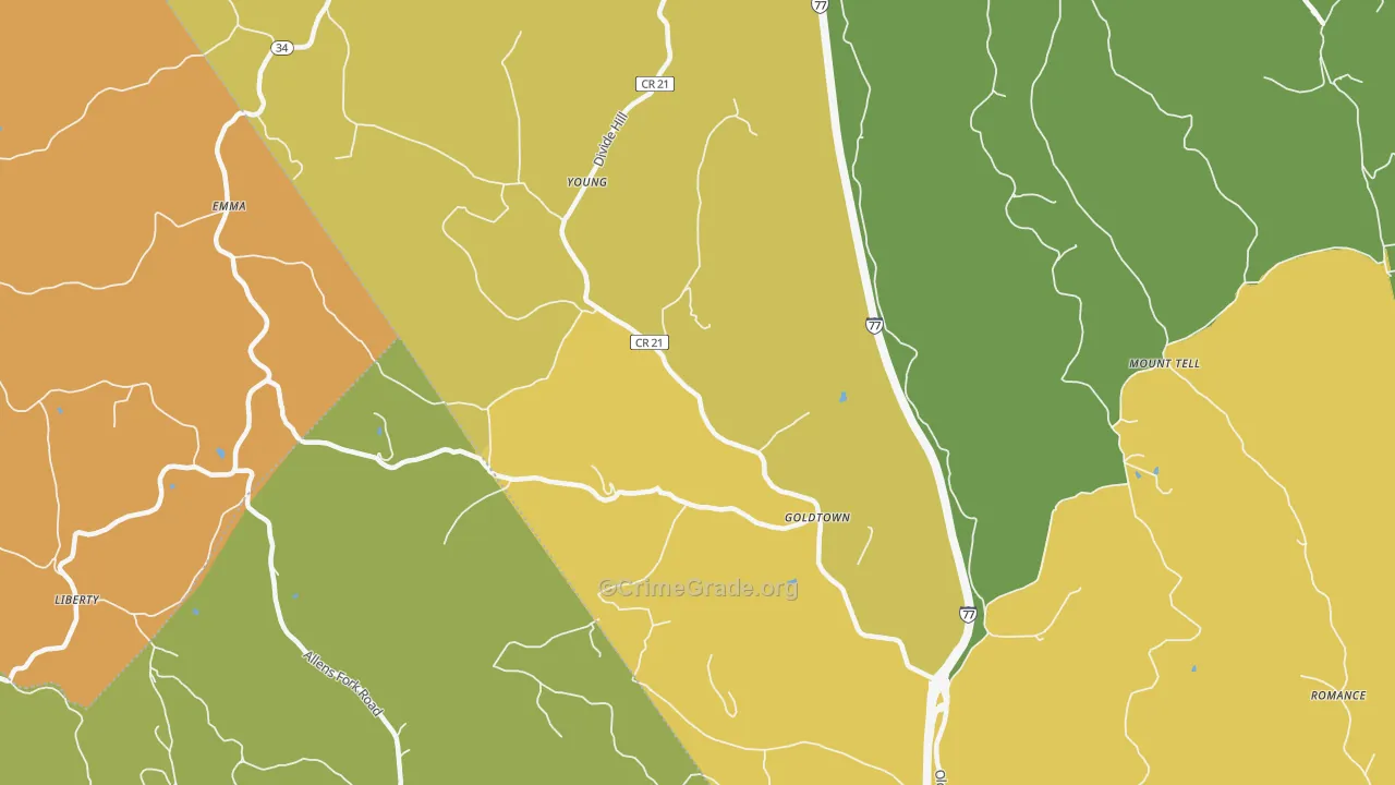Goldtown, WV Map of Vehicle Theft Rates