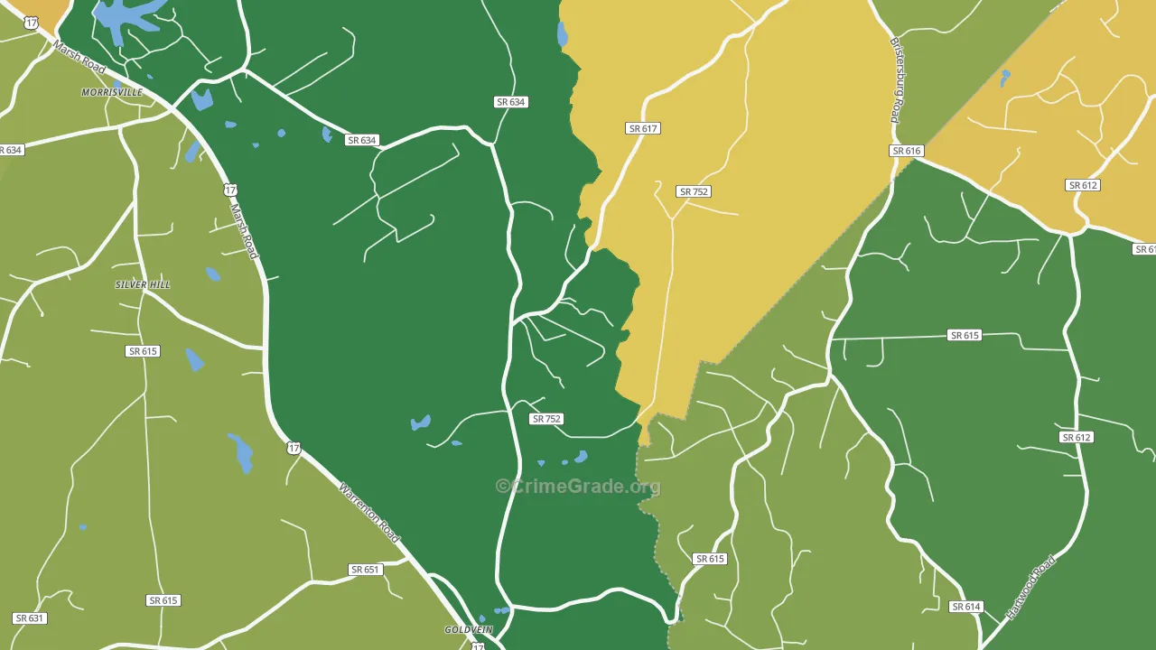 Goldvein, VA Map of Vehicle Theft Rates