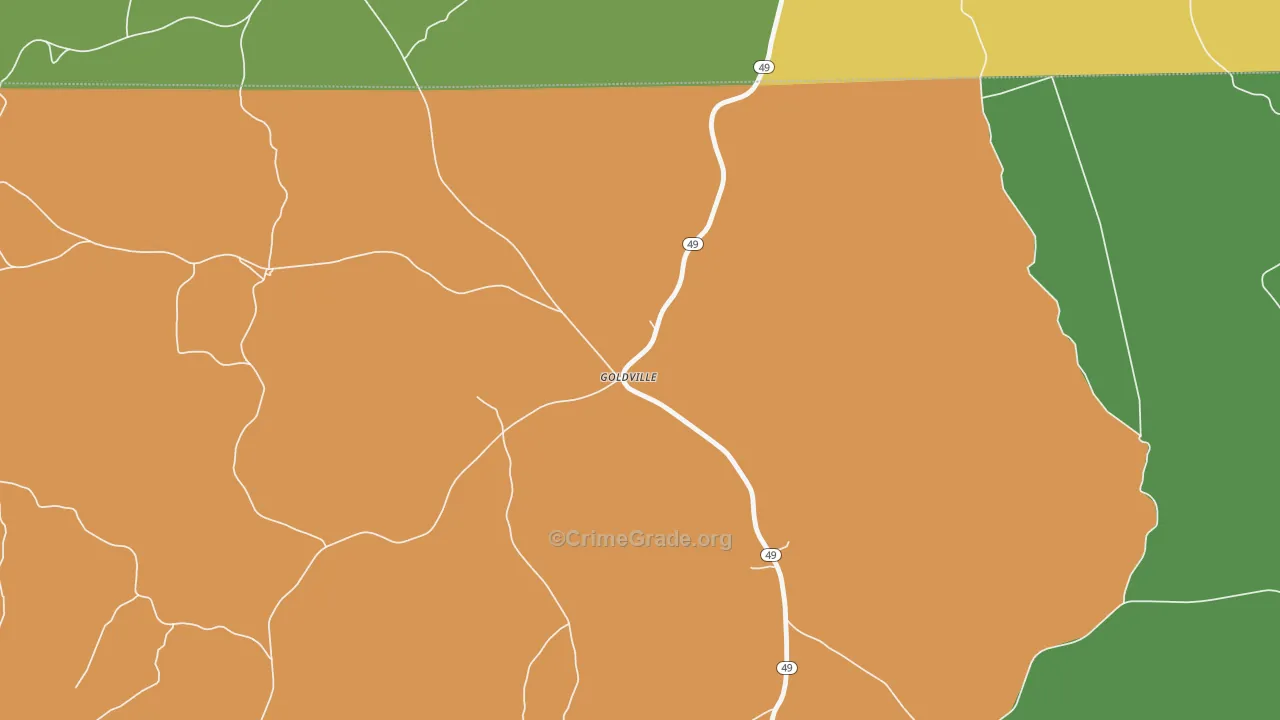 Goldville, AL Map of Vehicle Theft Rates