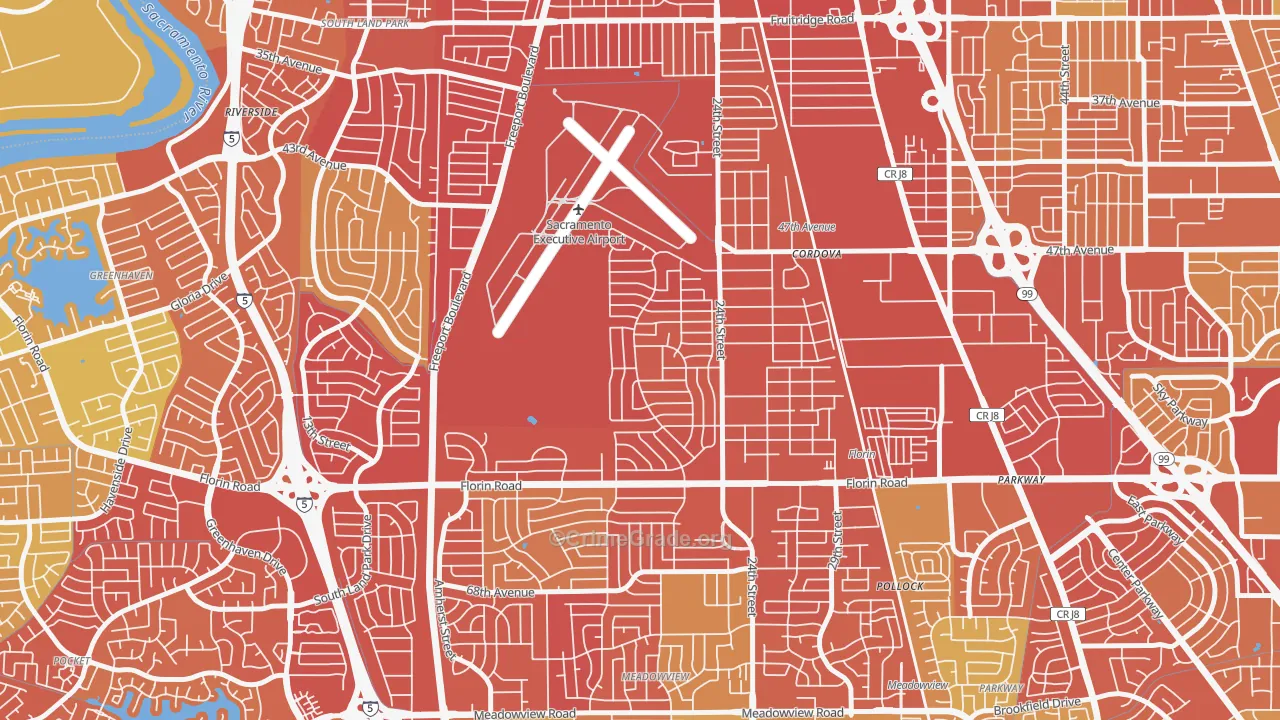 Golf Course Terrace, Sacramento, CA Map of Vehicle Theft Rates