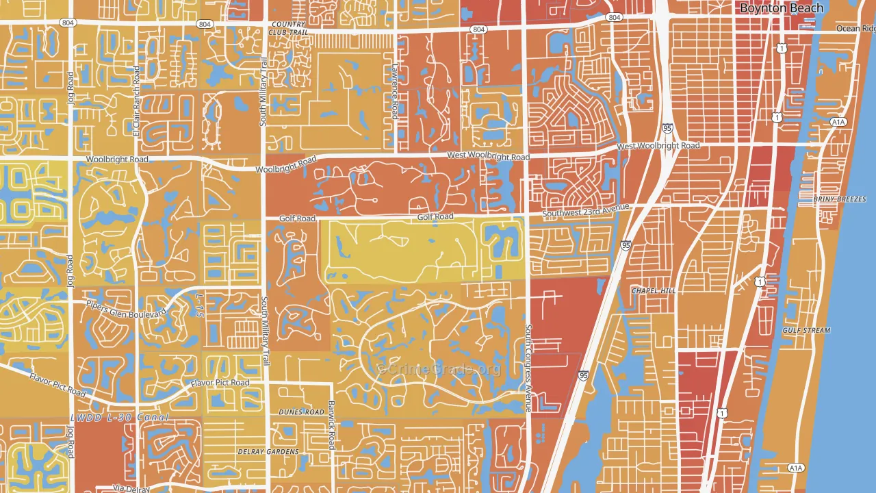 Golf, FL Map of Vehicle Theft Rates