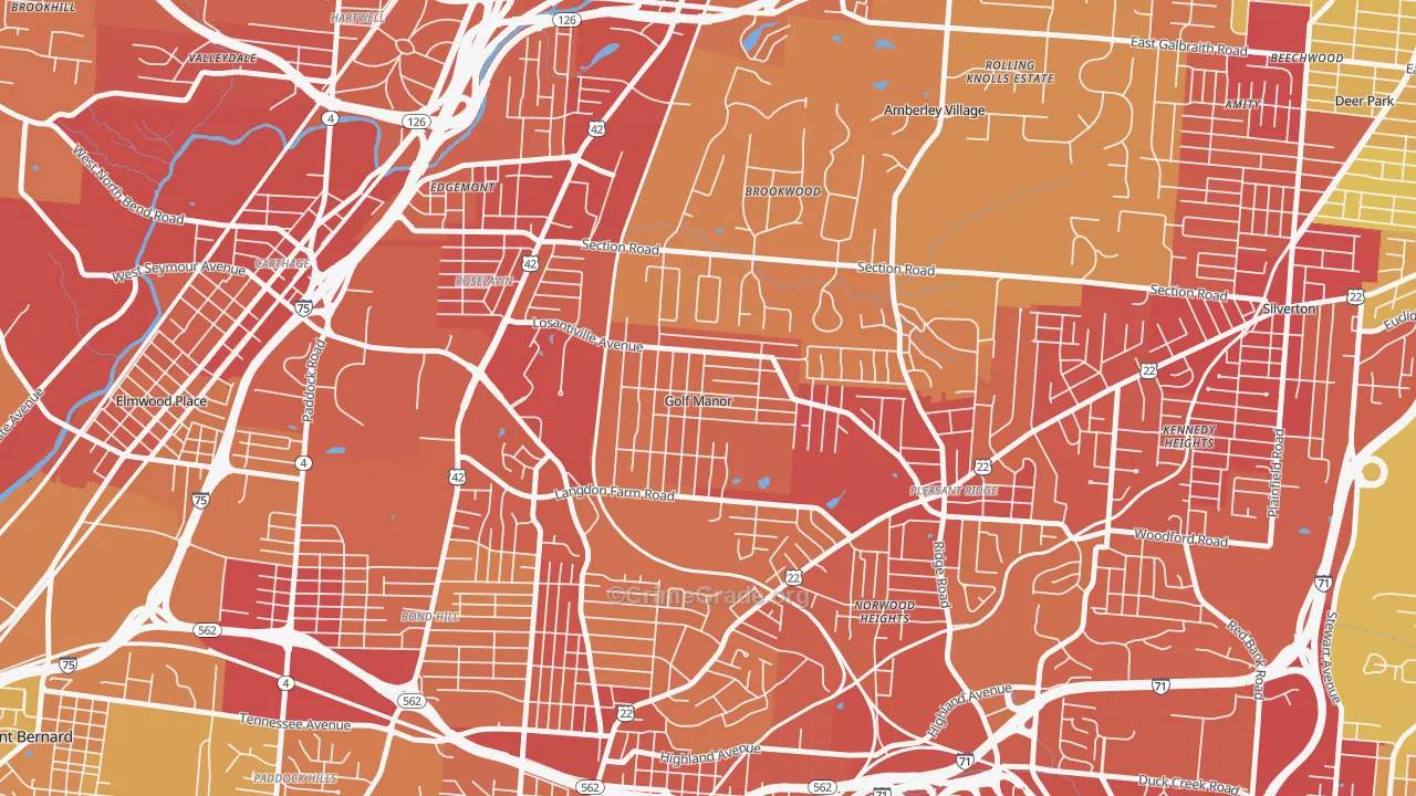 Golf Manor, OH Map of Vehicle Theft Rates
