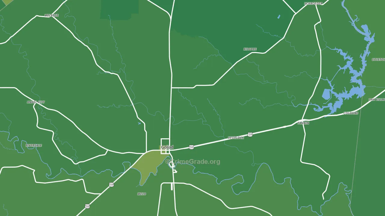 Goliad County, TX Map of Vehicle Theft Rates