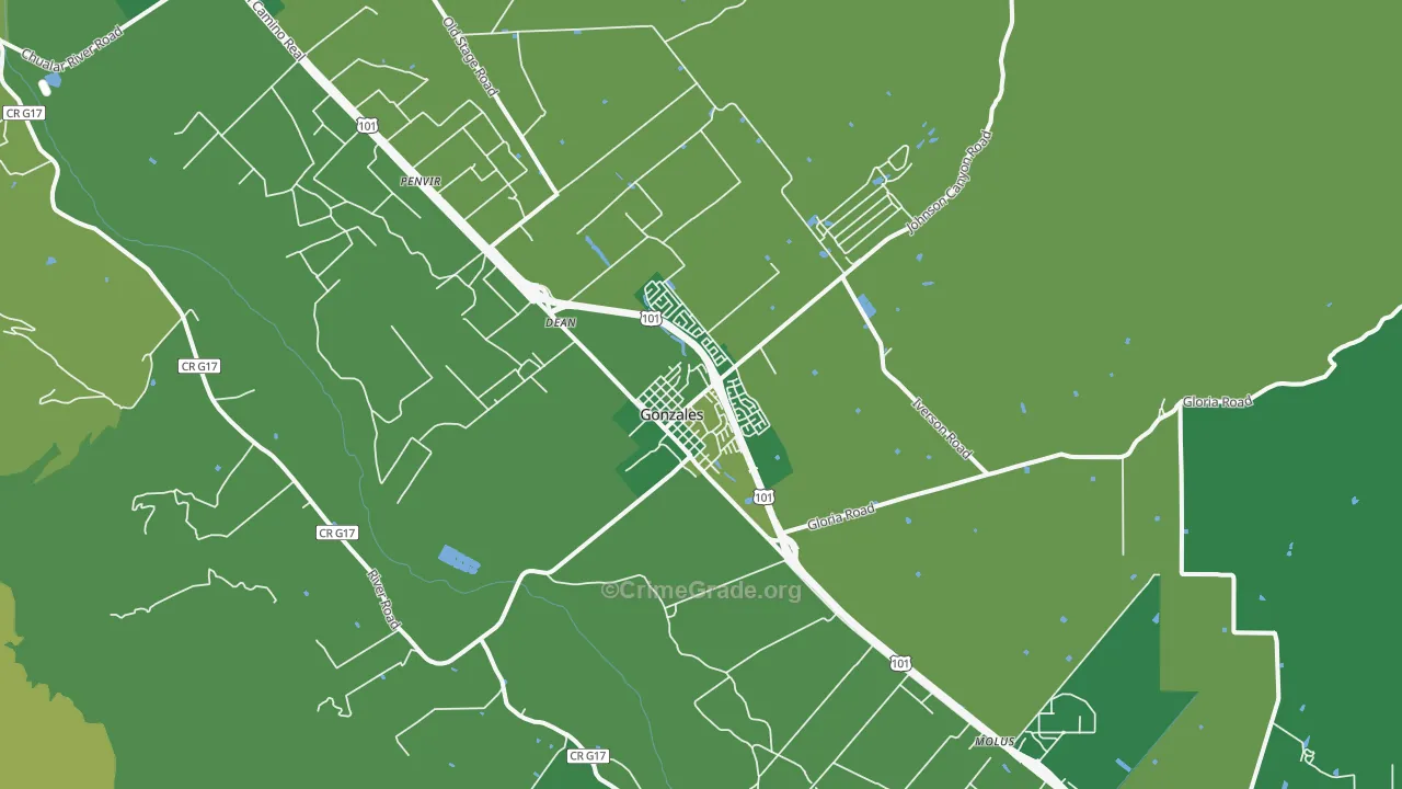 Gonzales, CA Map of Vehicle Theft Rates