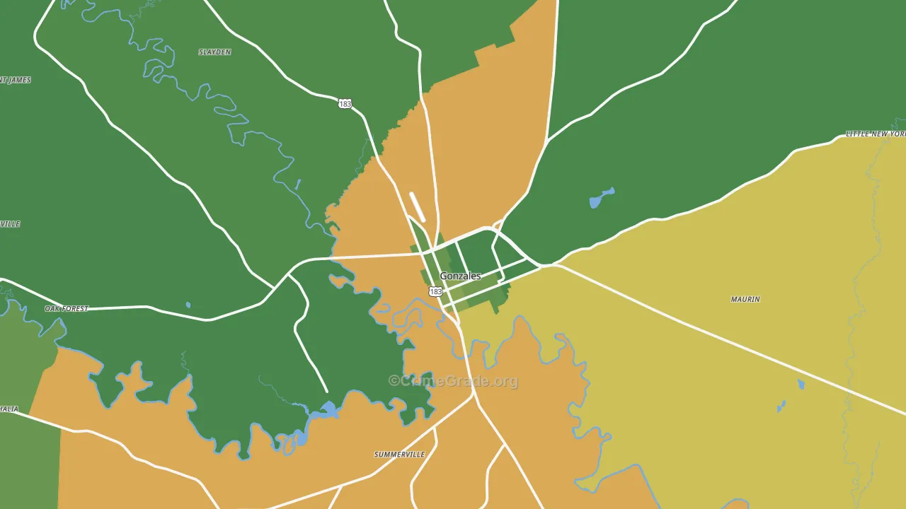 Gonzales, TX Map of Vehicle Theft Rates