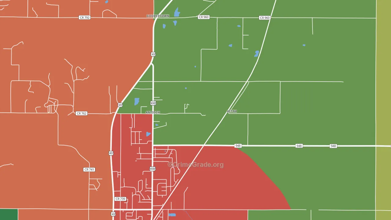 Goobertown, AR Map of Vehicle Theft Rates