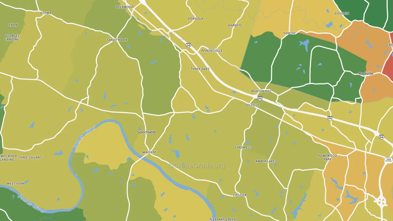 Goochland County, VA Map of Vehicle Theft Rates