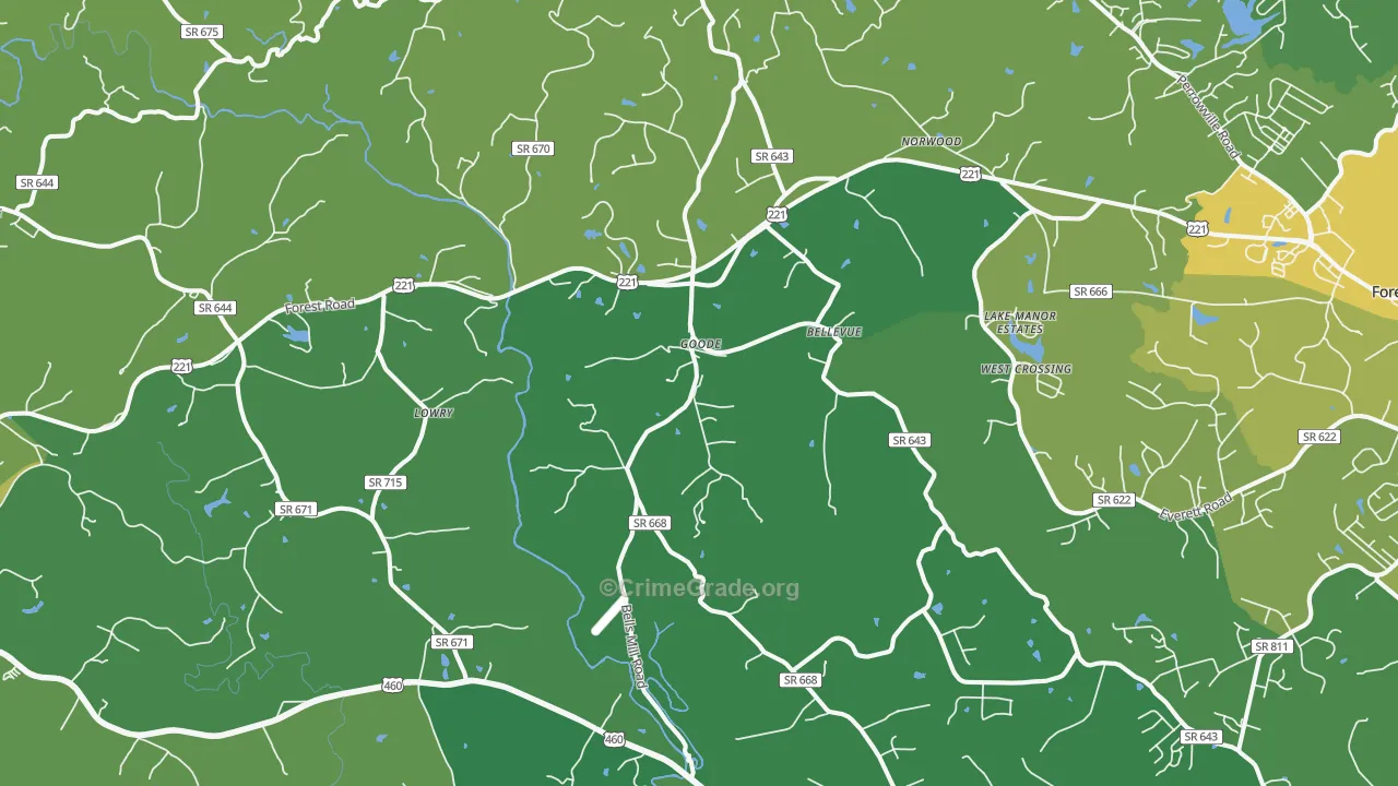 Goode, VA Map of Vehicle Theft Rates