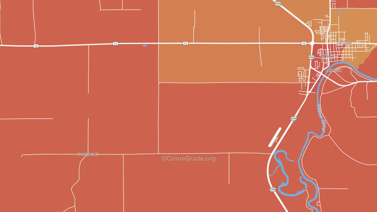 Gooden Lake, MS Map of Vehicle Theft Rates