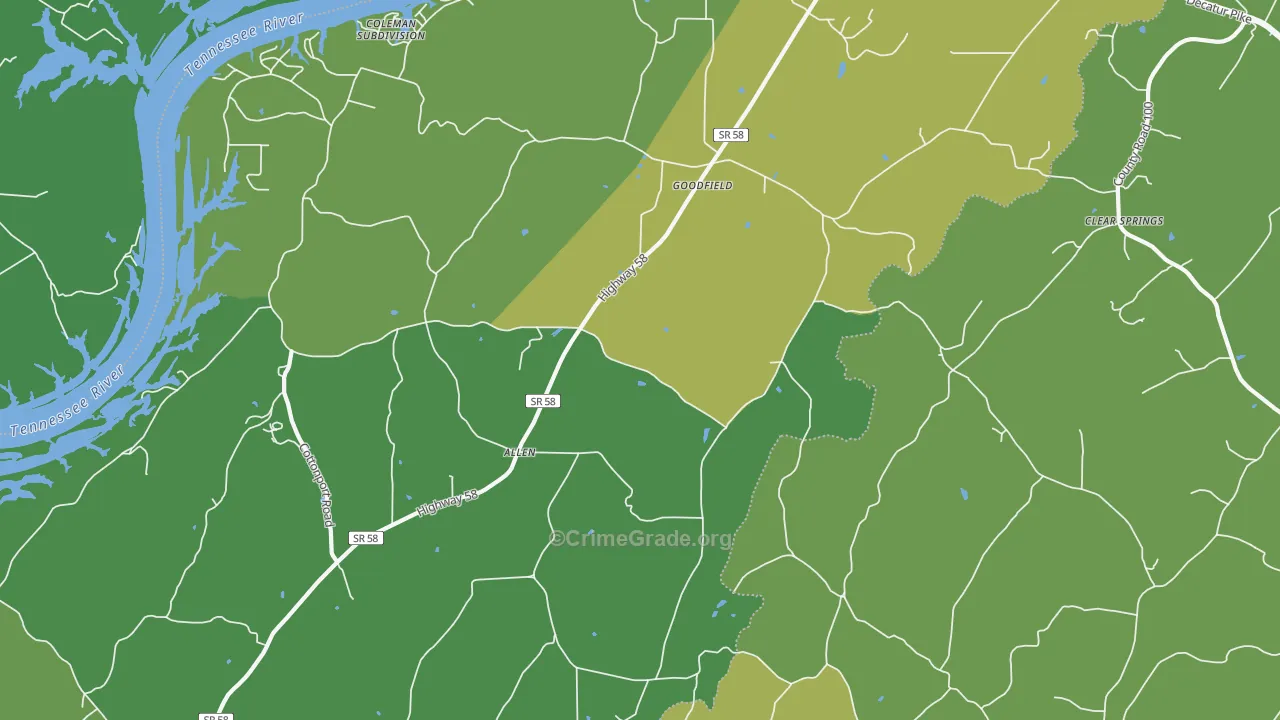 Goodfield, TN Map of Vehicle Theft Rates