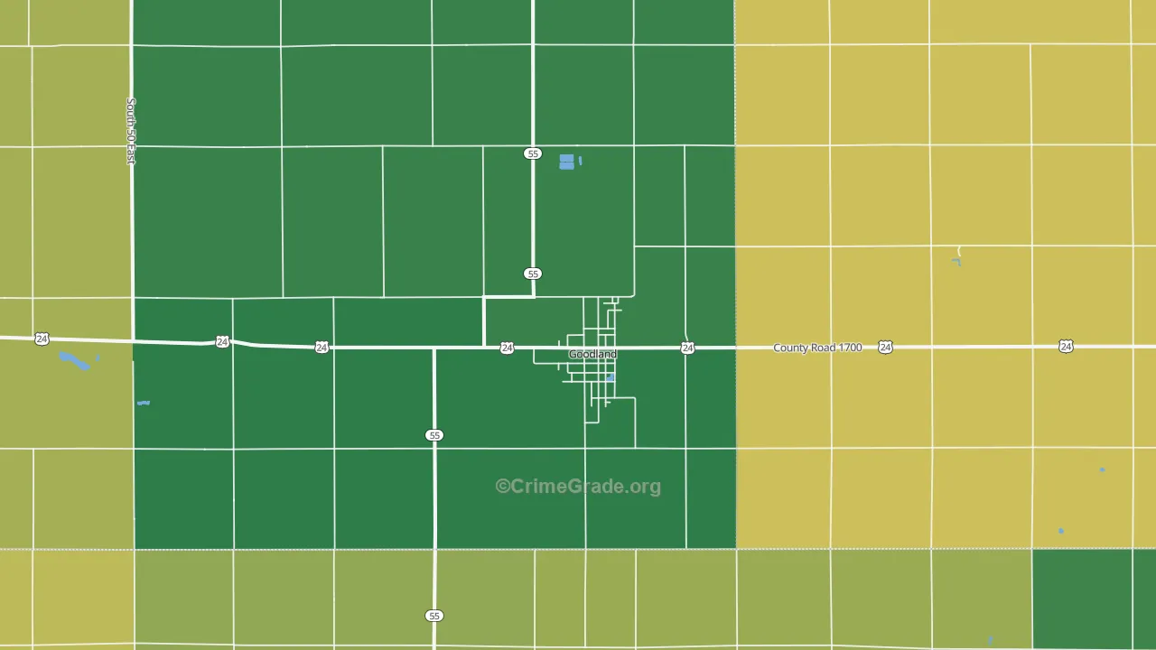 Goodland, IN Map of Vehicle Theft Rates