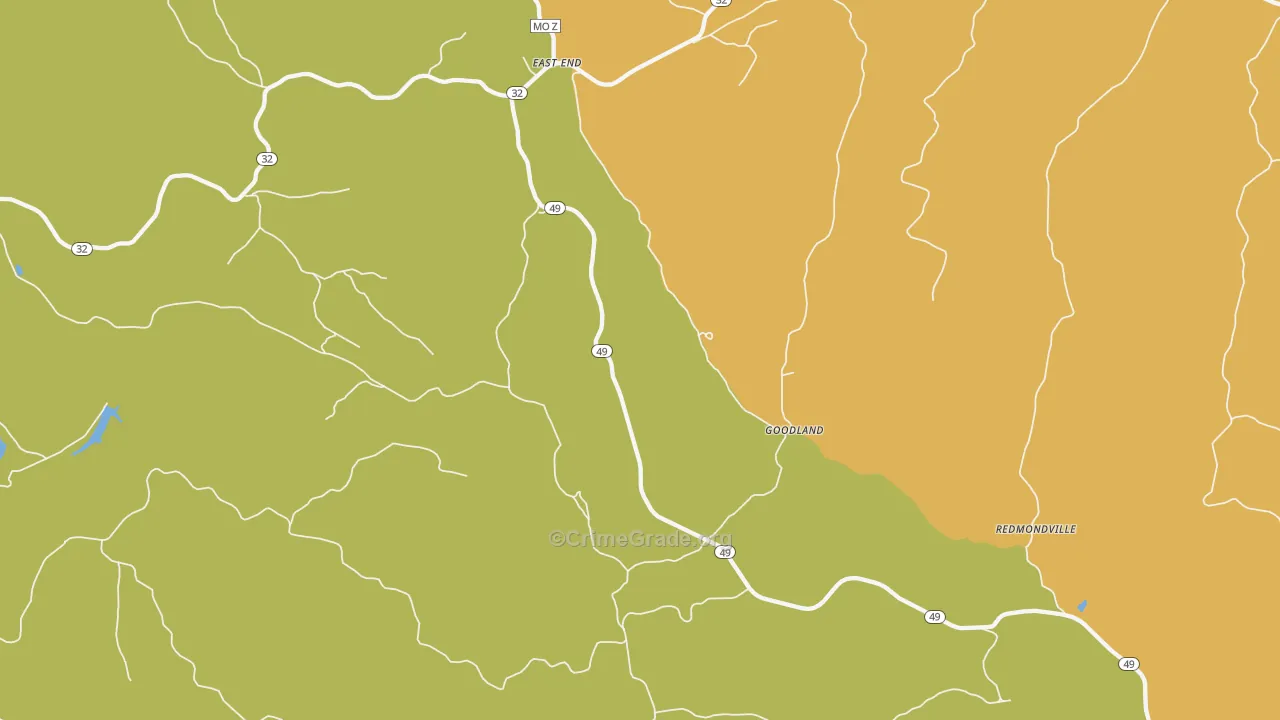 Goodland, MO Map of Vehicle Theft Rates