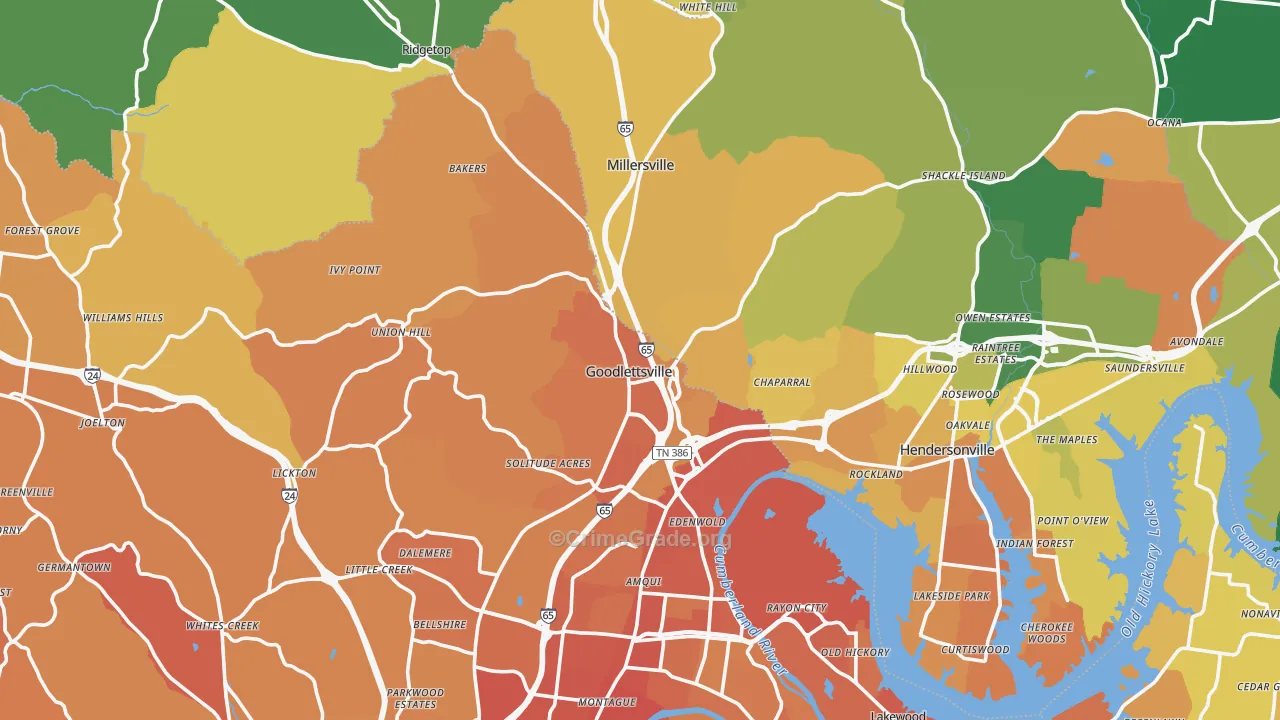 Goodlettsville, TN Map of Vehicle Theft Rates