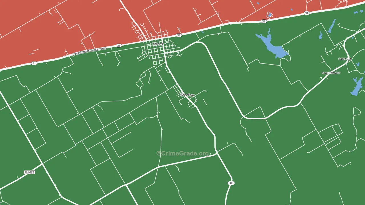 Goodlow, TX Map of Vehicle Theft Rates