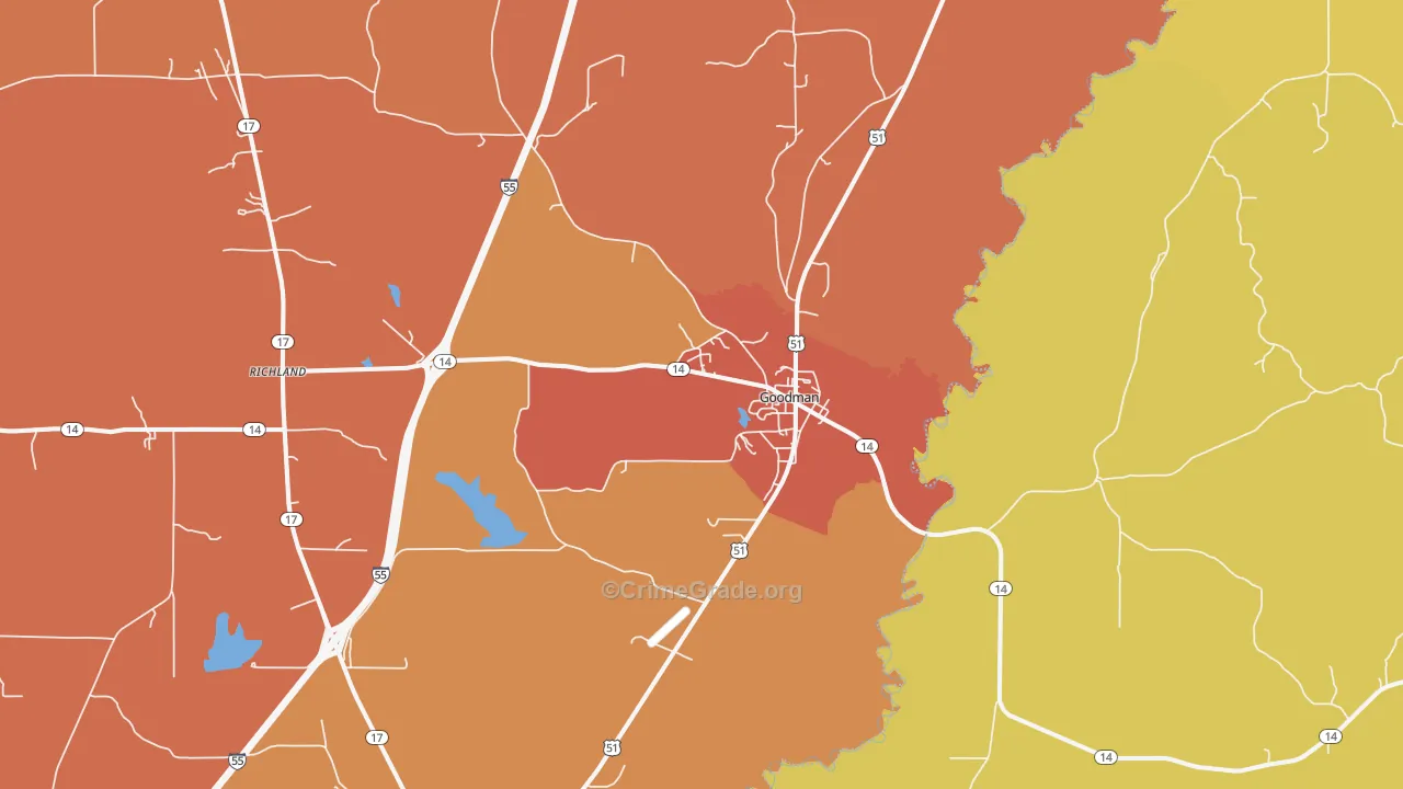 Goodman, MS Map of Vehicle Theft Rates