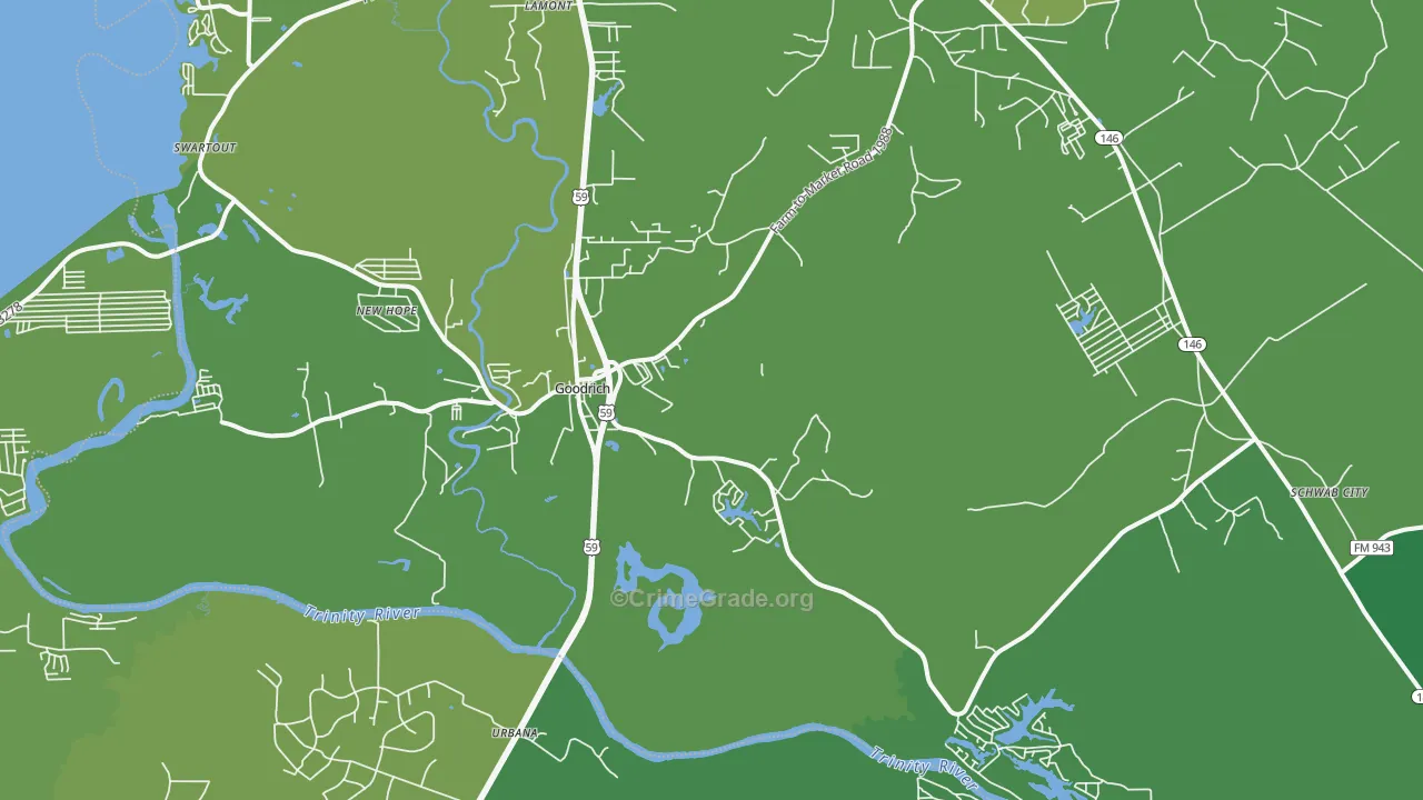 Goodrich, TX Map of Vehicle Theft Rates