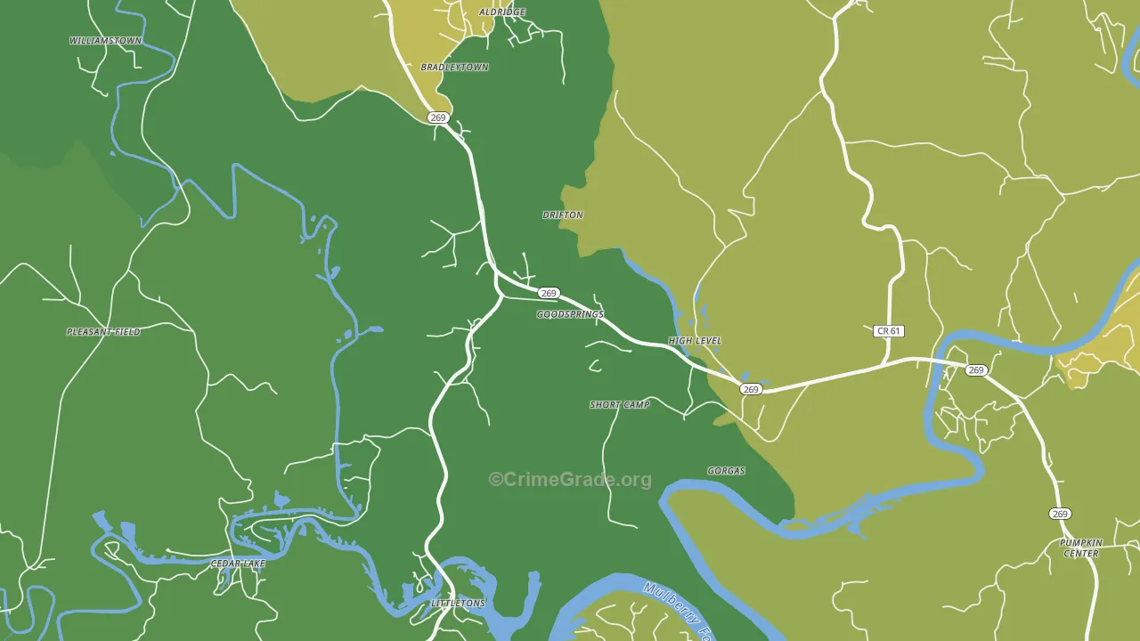 Goodsprings, AL Map of Vehicle Theft Rates