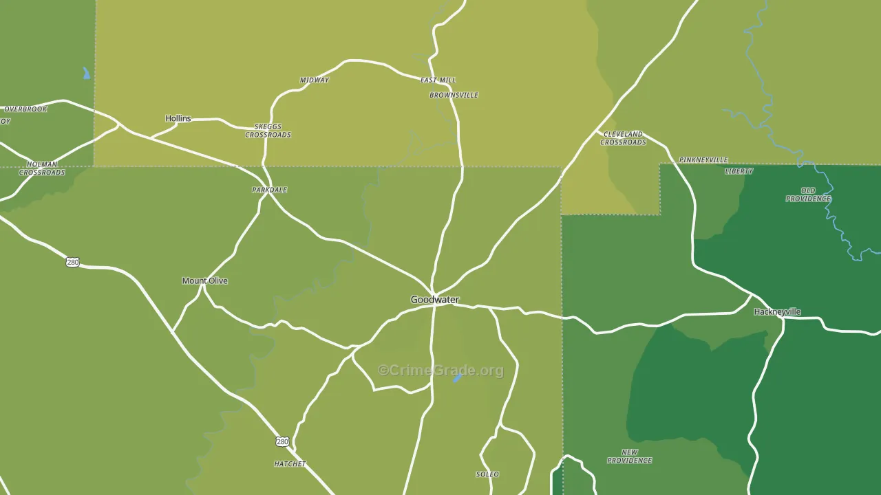 Goodwater, AL Map of Vehicle Theft Rates