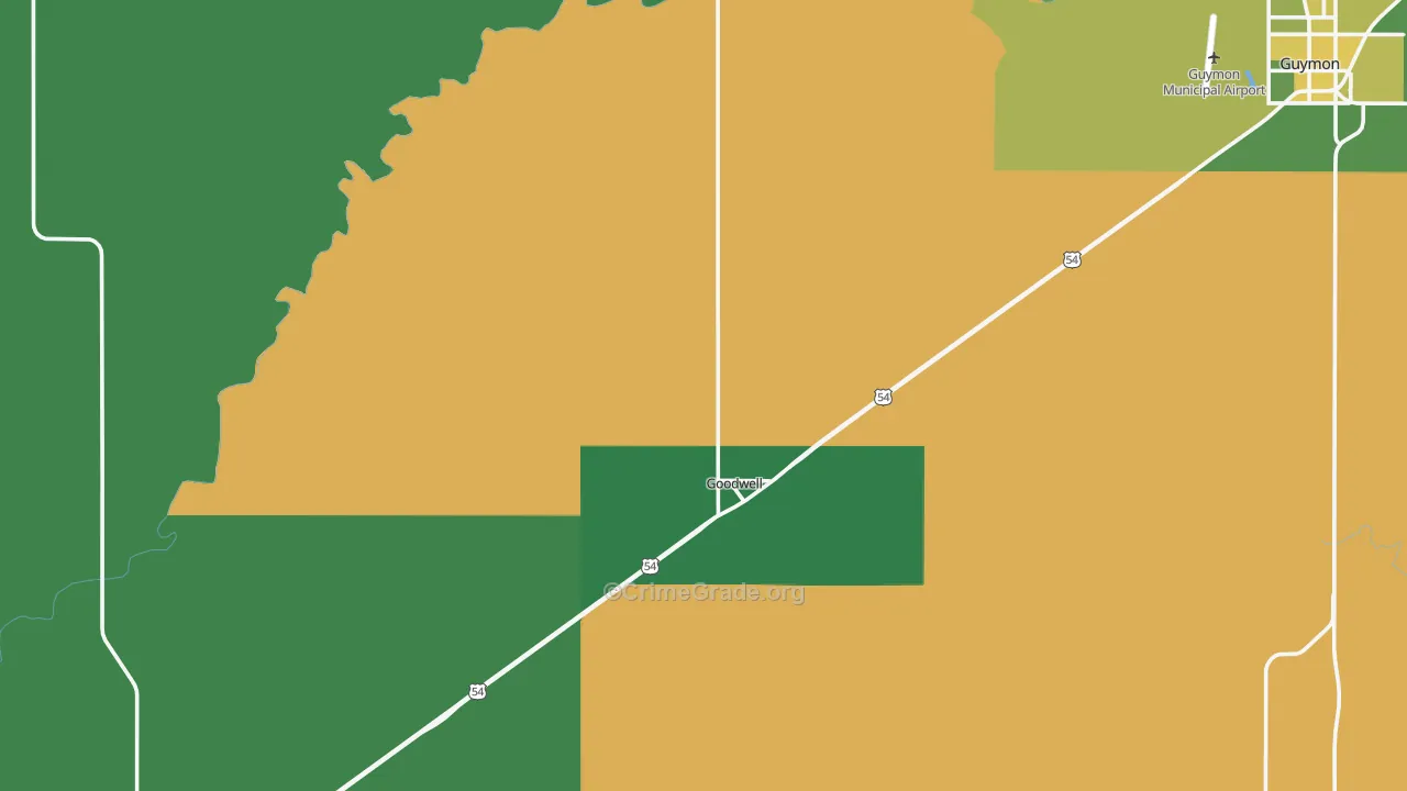 Goodwell, OK Map of Vehicle Theft Rates