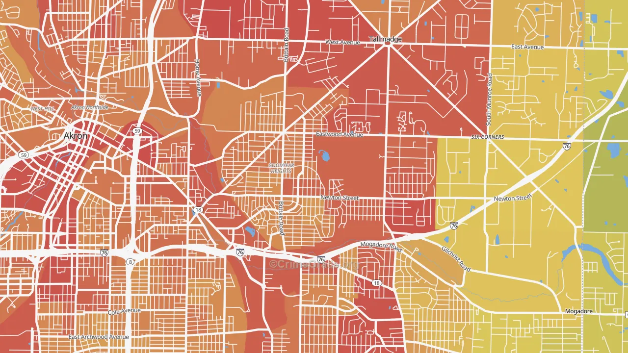 Goodyear Heights, Akron, OH Map of Vehicle Theft Rates