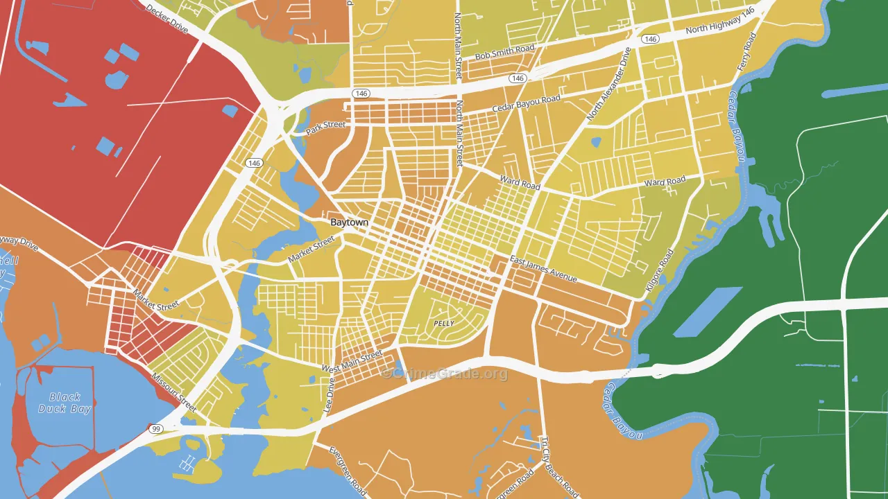 Goose Creek, Baytown, TX Map of Vehicle Theft Rates