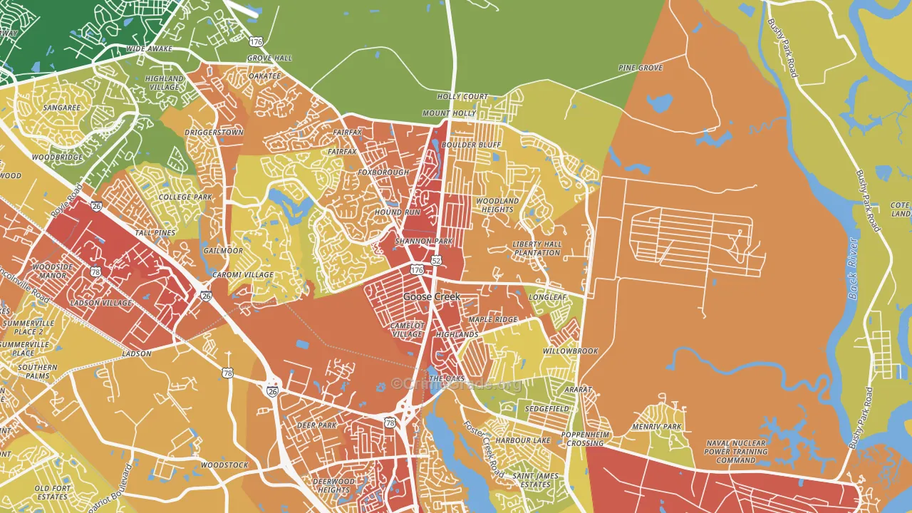 Goose Creek, SC Map of Vehicle Theft Rates
