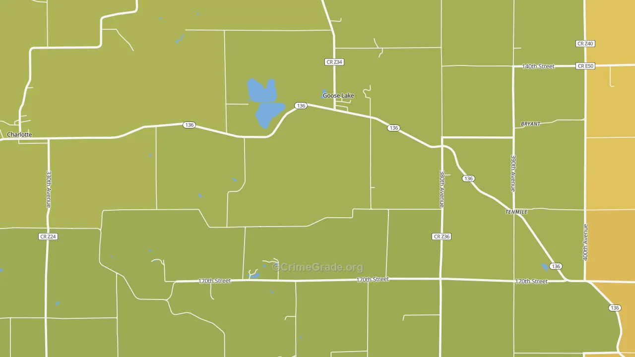 Goose Lake, IA Map of Vehicle Theft Rates