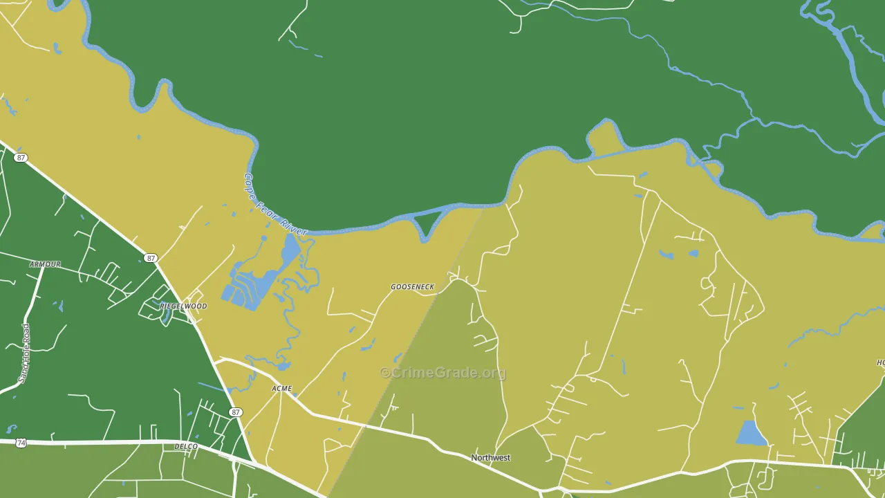 Gooseneck, NC Map of Vehicle Theft Rates