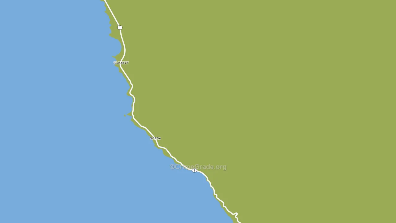 Gorda, CA Map of Vehicle Theft Rates
