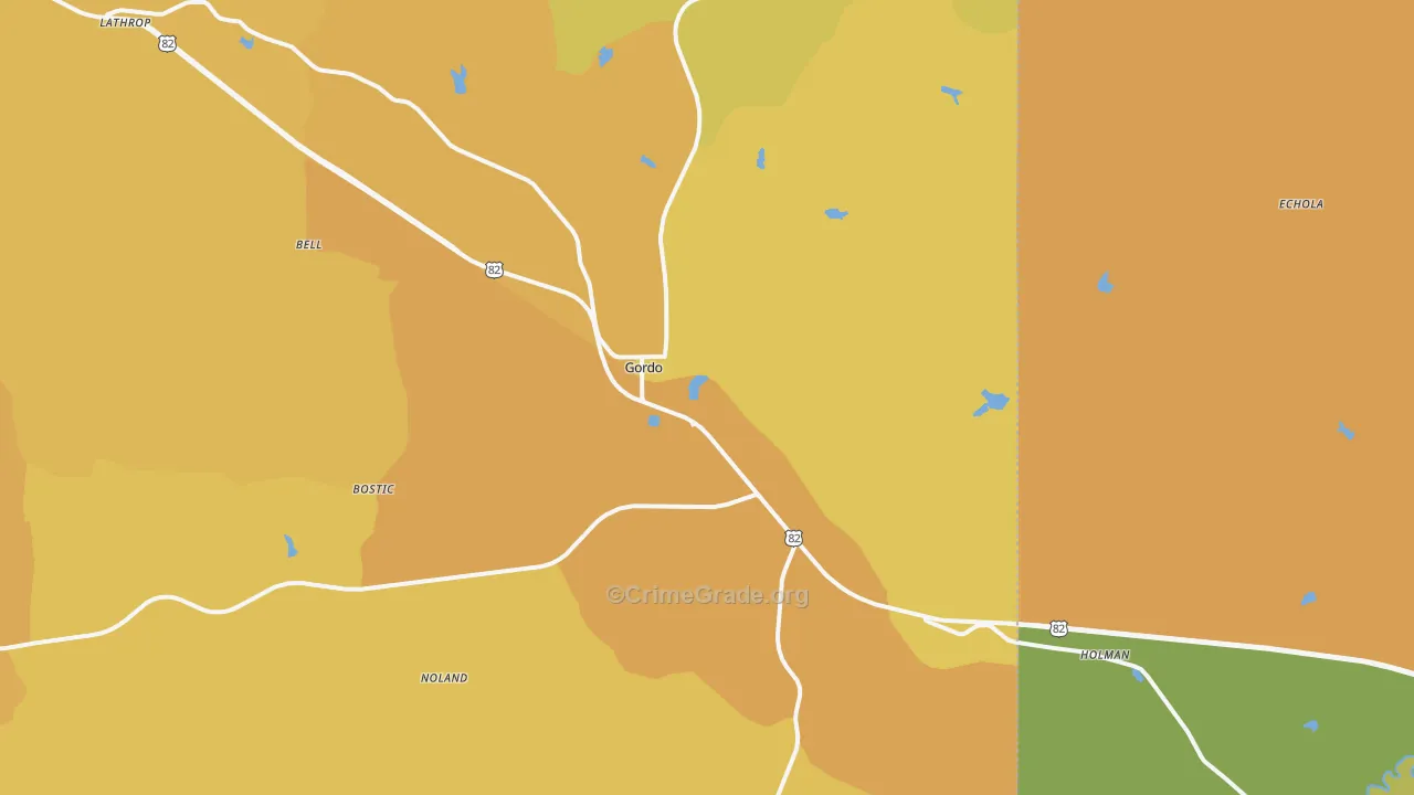 Gordo, AL Map of Vehicle Theft Rates