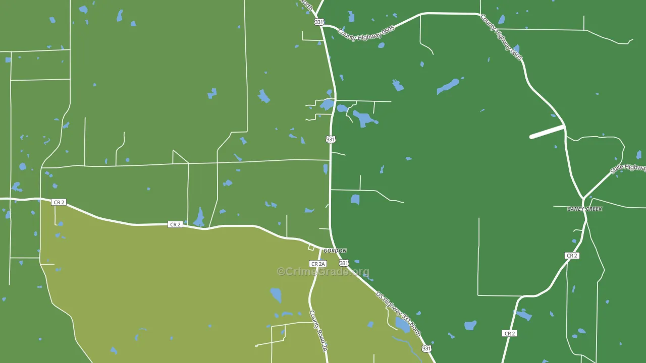 Gordon, FL Map of Vehicle Theft Rates