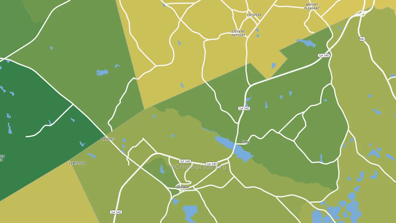 Gordon, GA Map of Vehicle Theft Rates