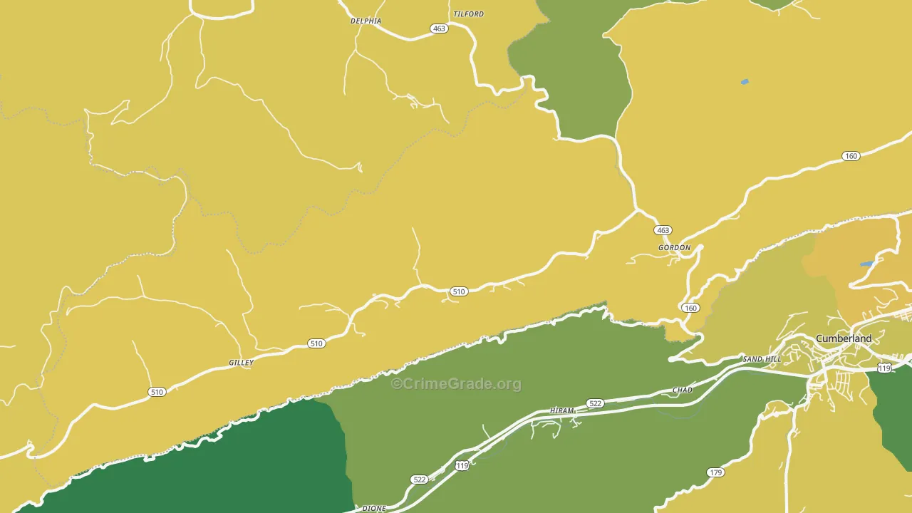 Gordon, KY Map of Vehicle Theft Rates