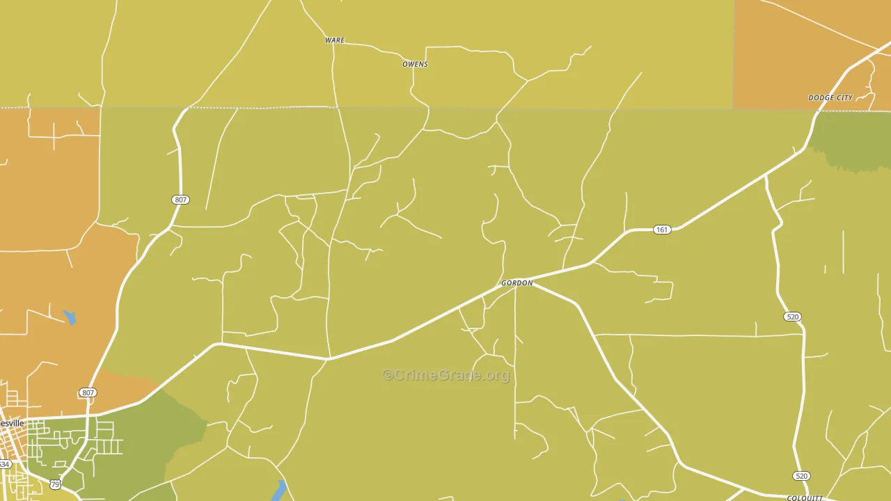 Gordon, LA Map of Vehicle Theft Rates