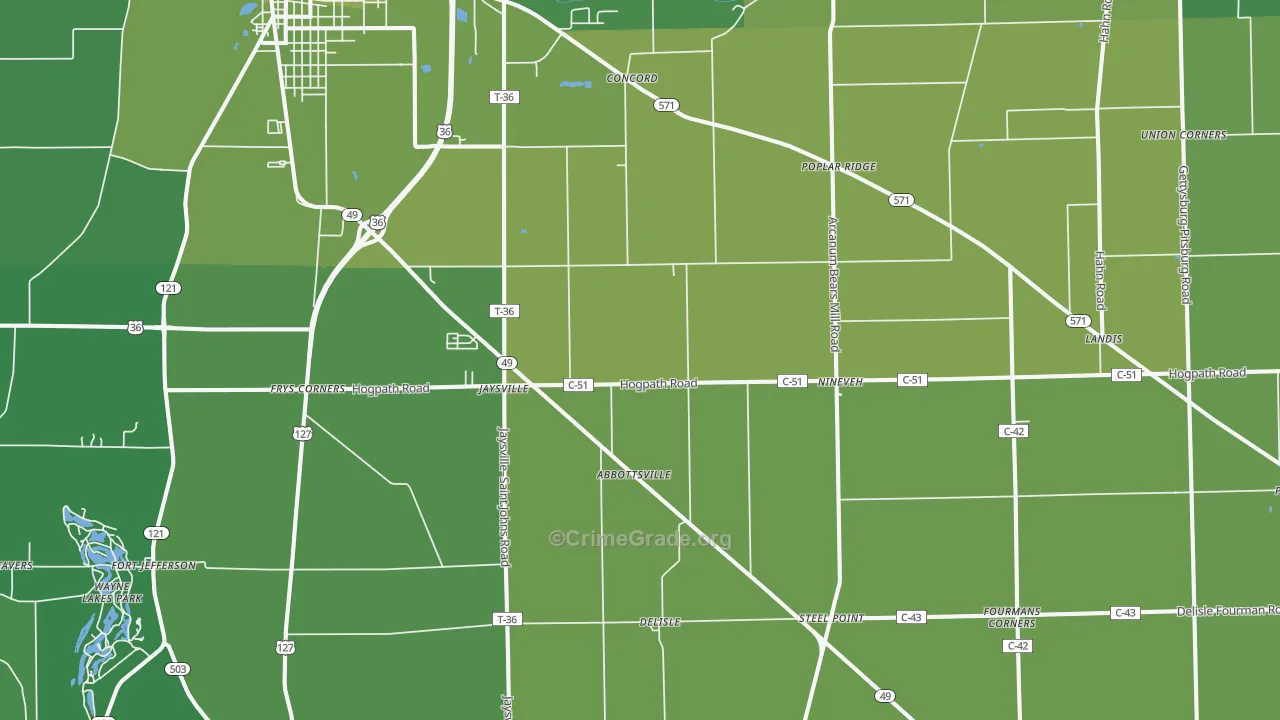 Gordon, OH Map of Vehicle Theft Rates