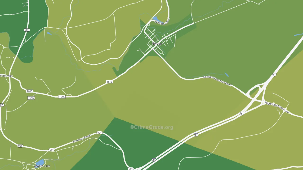 Gordon, PA Map of Vehicle Theft Rates