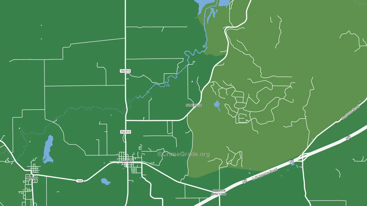 Gordon, TX Map of Vehicle Theft Rates