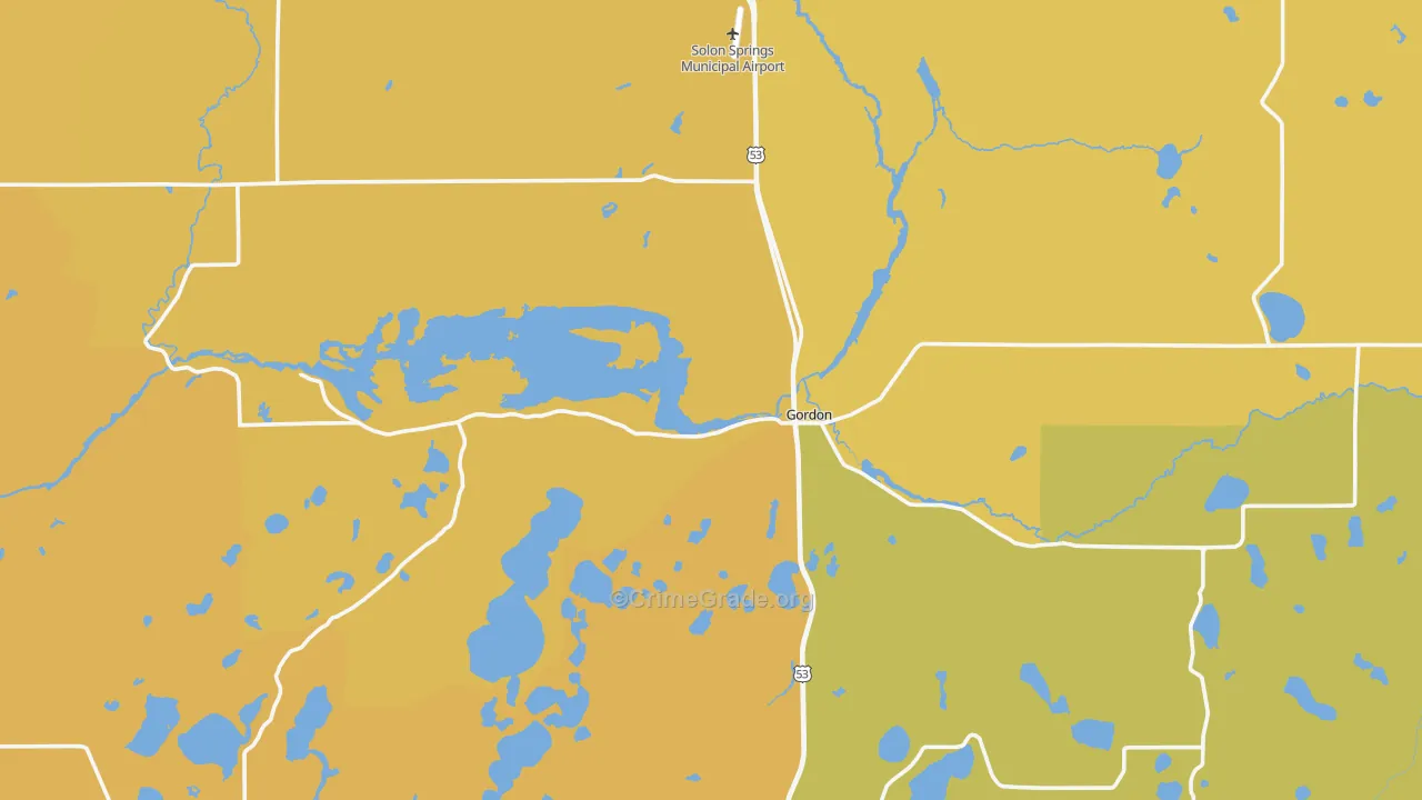Gordon, WI Map of Vehicle Theft Rates