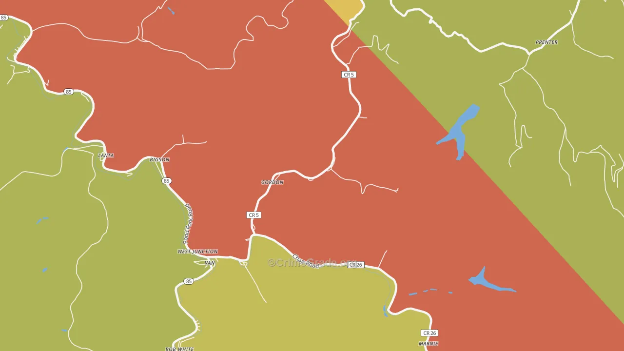 Gordon, WV Map of Vehicle Theft Rates