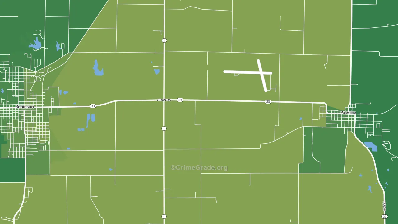 Gordons, IL Map of Vehicle Theft Rates