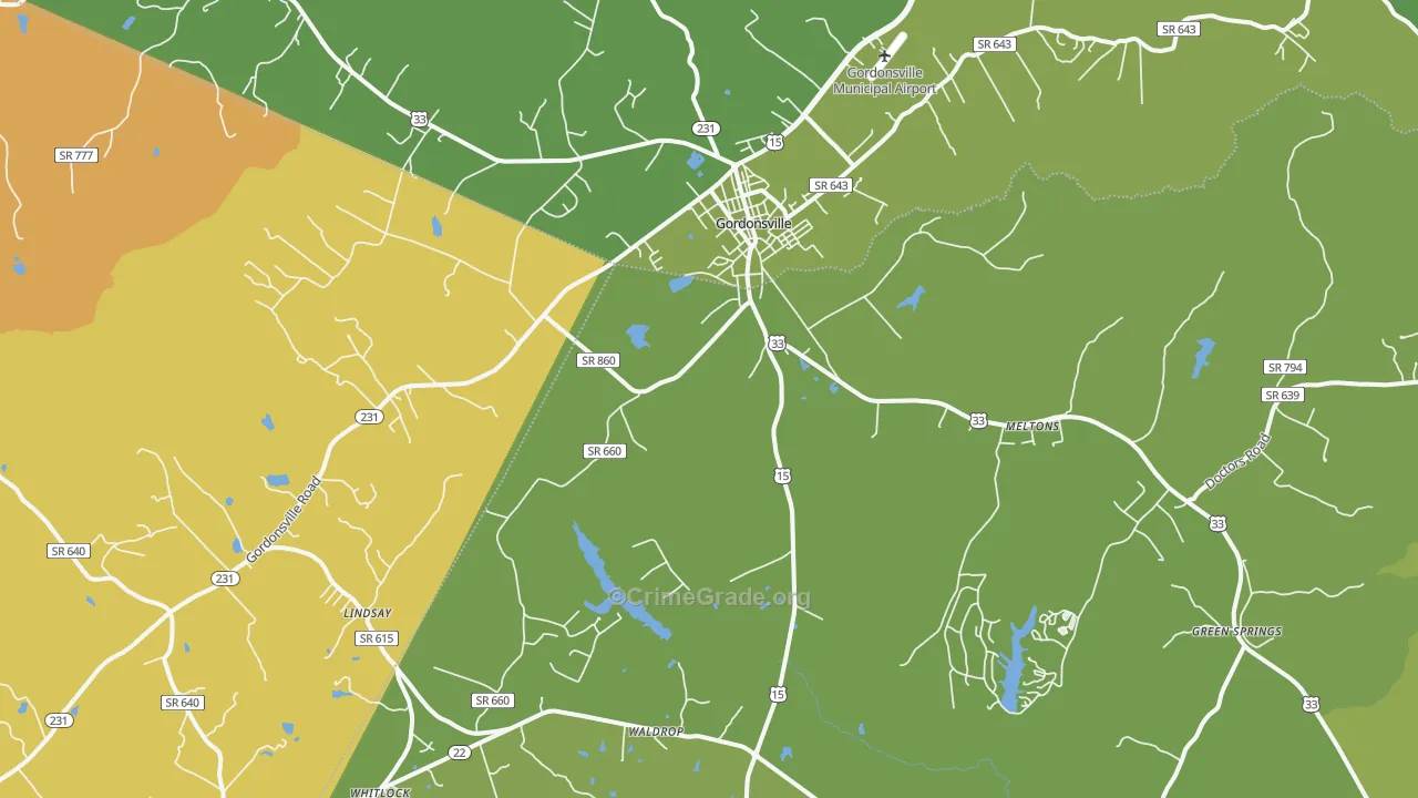 Gordonsville, VA Map of Vehicle Theft Rates