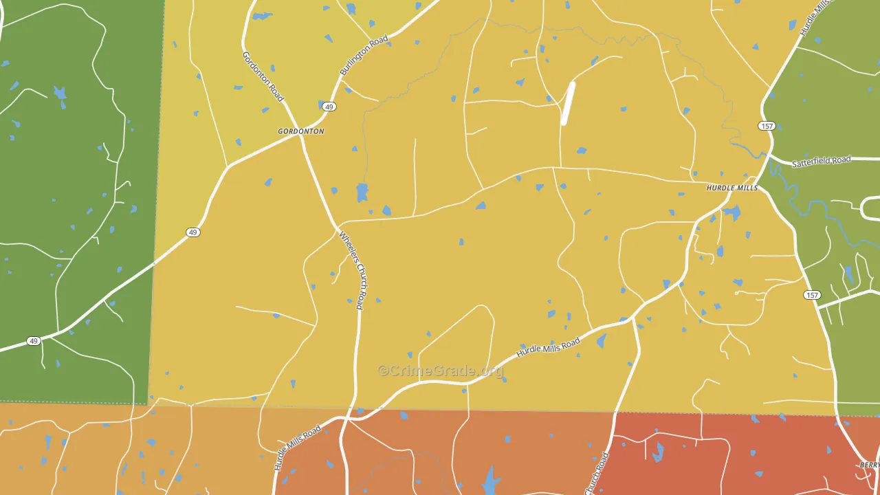 Gordonton, NC Map of Vehicle Theft Rates