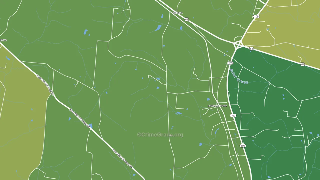 Gordontown, NC Map of Vehicle Theft Rates