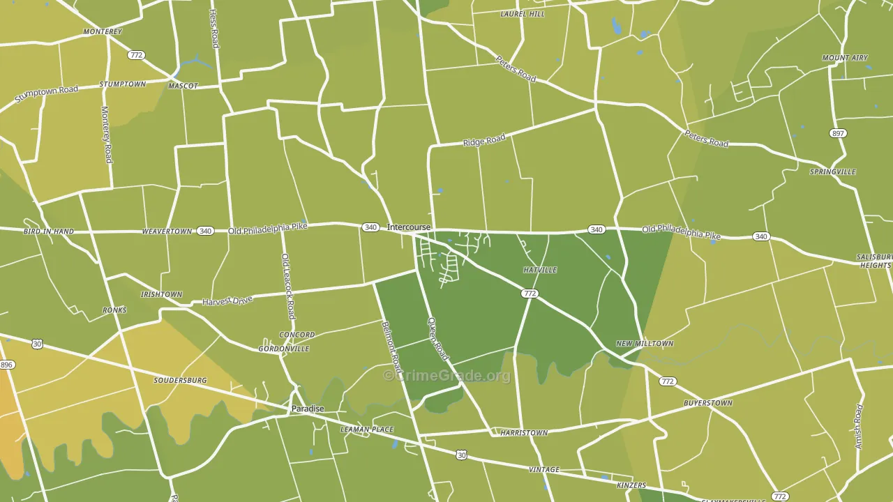 Gordonville, PA Map of Vehicle Theft Rates