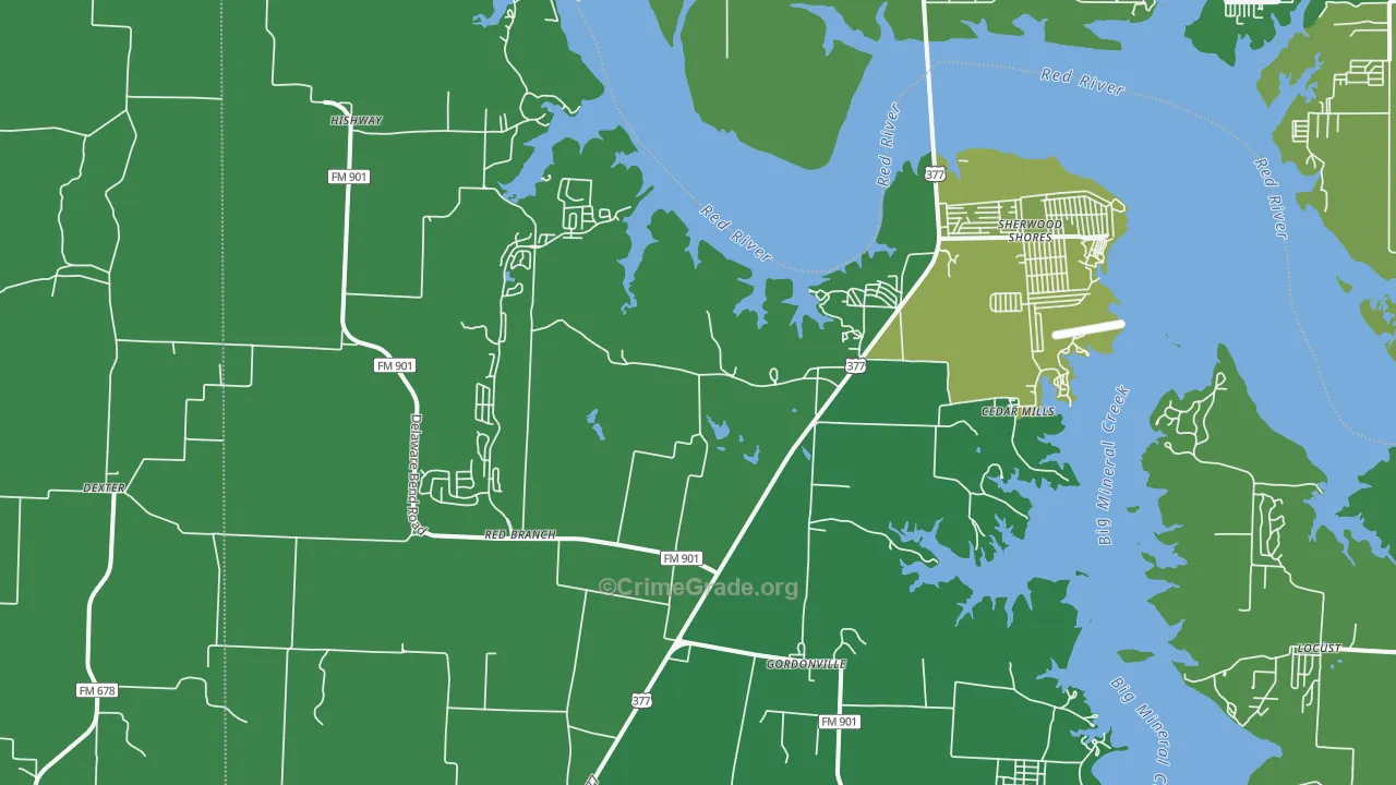 Gordonville, TX Map of Vehicle Theft Rates