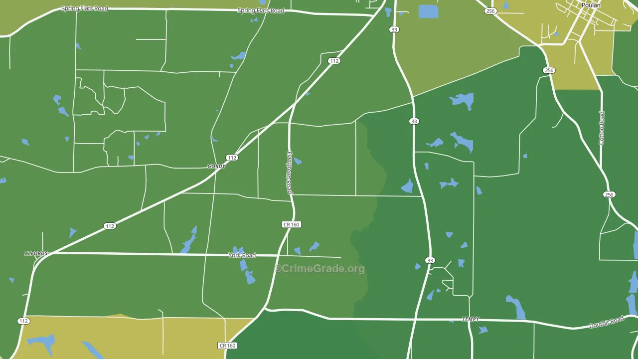 Gordy, GA Map of Vehicle Theft Rates