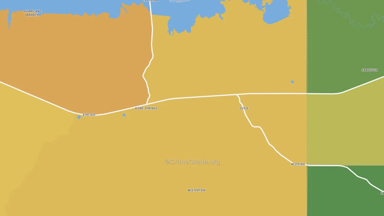 Gore Springs, MS Map of Vehicle Theft Rates
