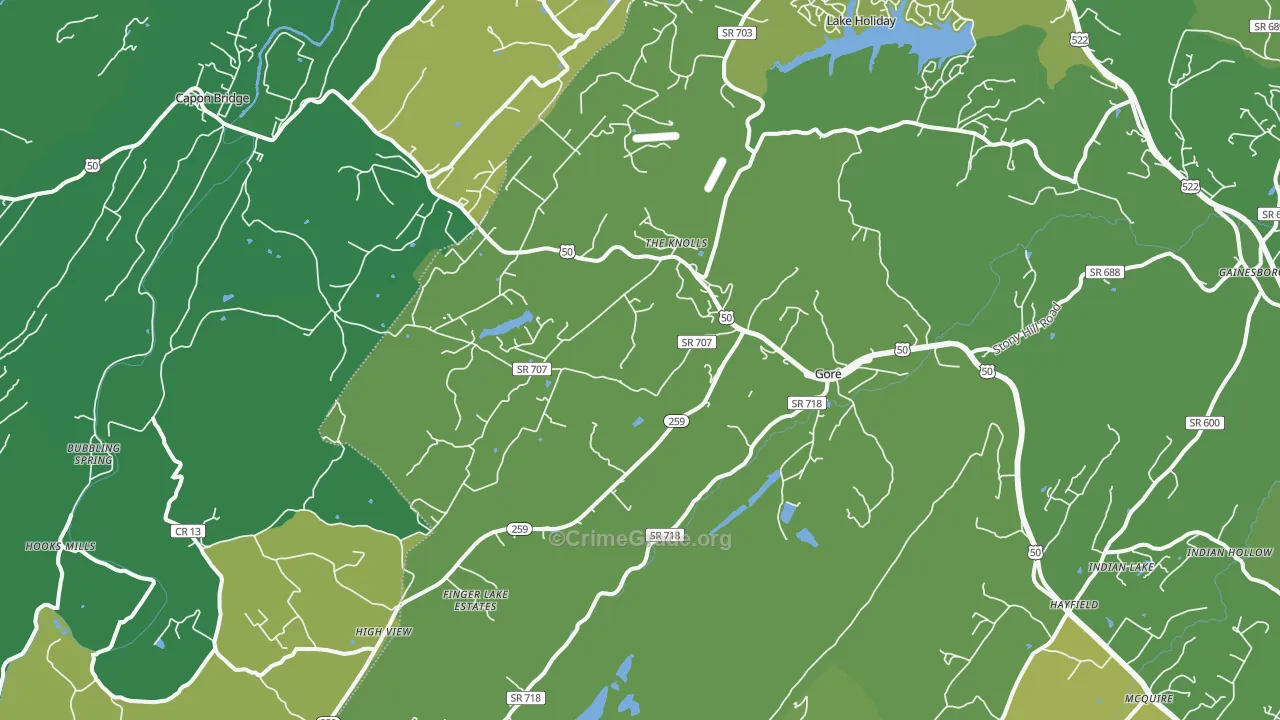 Gore, VA Map of Vehicle Theft Rates
